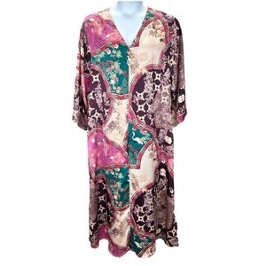 Natori XL Kimono Sleeve Multicolor Caftan 3/4 Sleeve Bohemian